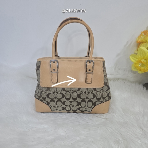 Coach #6366 Elegant Tan and Brown Designer Satchel Bag. - Picture 3 of 12